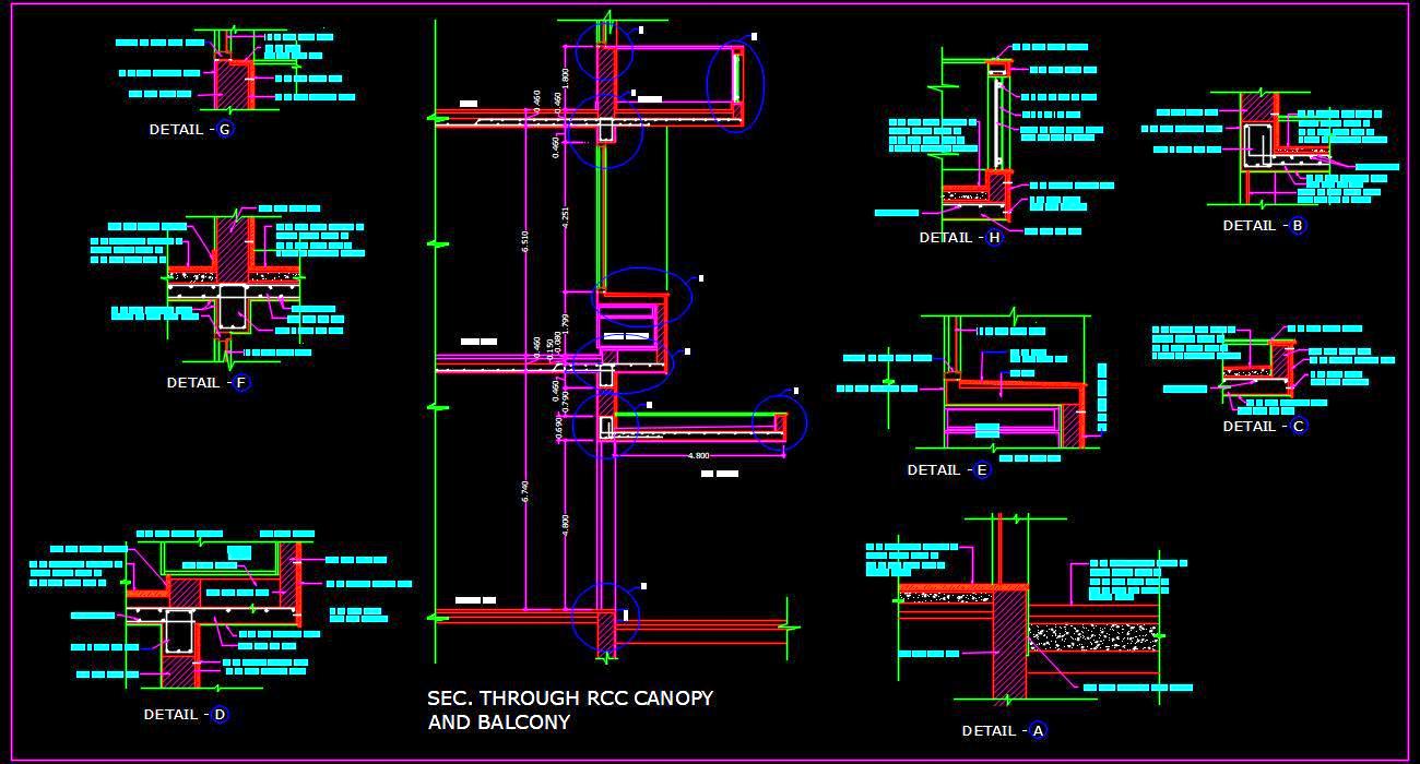 Cantilevered R.C.C. Canopy & Balcony Design - Autocad DWG